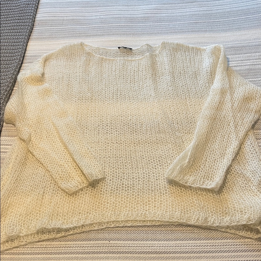 Eileen Fisher open knit mohair sweater Cream Women's Sweater